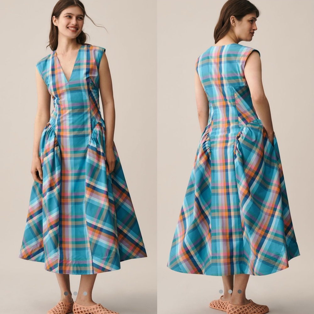 Maeve sleeveless V-neck Basque Waist Midi dress